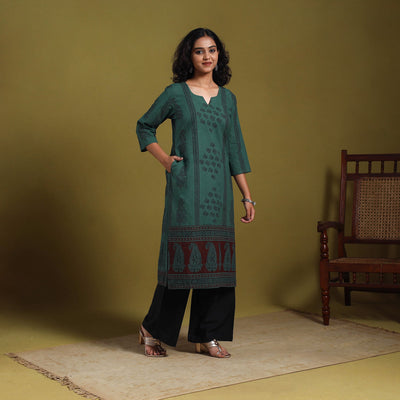 Green - natural dyed cotton straight bagh kurta 05