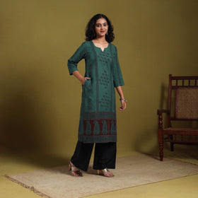 Green - natural dyed cotton straight bagh kurta 05