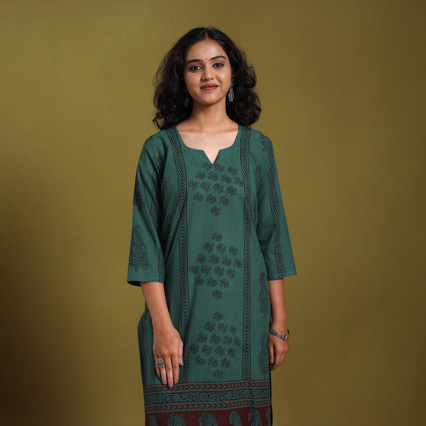 Green - natural dyed cotton straight bagh kurta 05