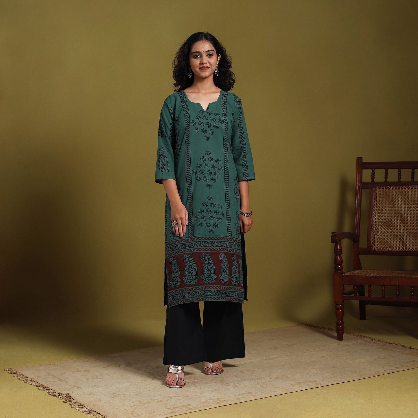 Green - natural dyed cotton straight bagh kurta 05