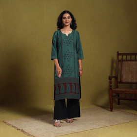 Green - natural dyed cotton straight bagh kurta 05