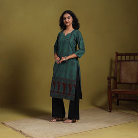 Green - natural dyed cotton straight bagh kurta 05
