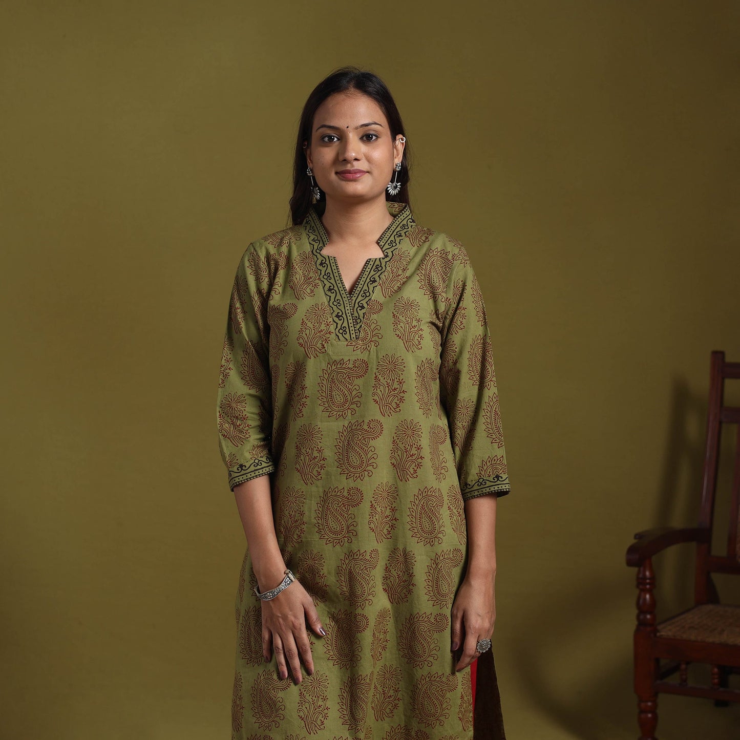 Green - natural dyed cotton straight bagh kurta 11