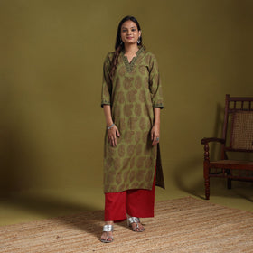 Green - natural dyed cotton straight bagh kurta 11