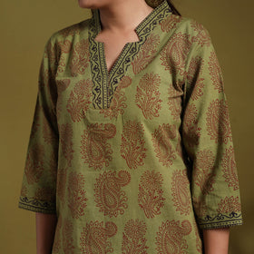 Green - natural dyed cotton straight bagh kurta 11