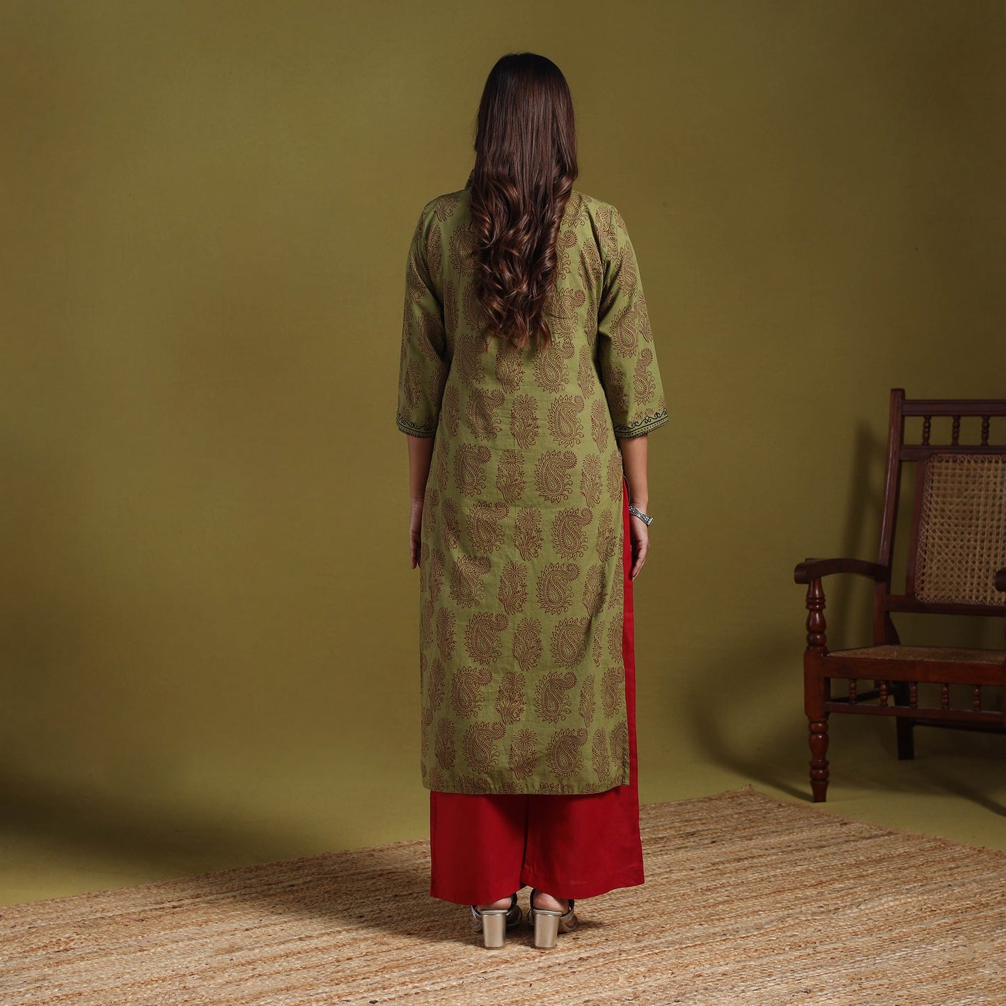 Green - natural dyed cotton straight bagh kurta 11