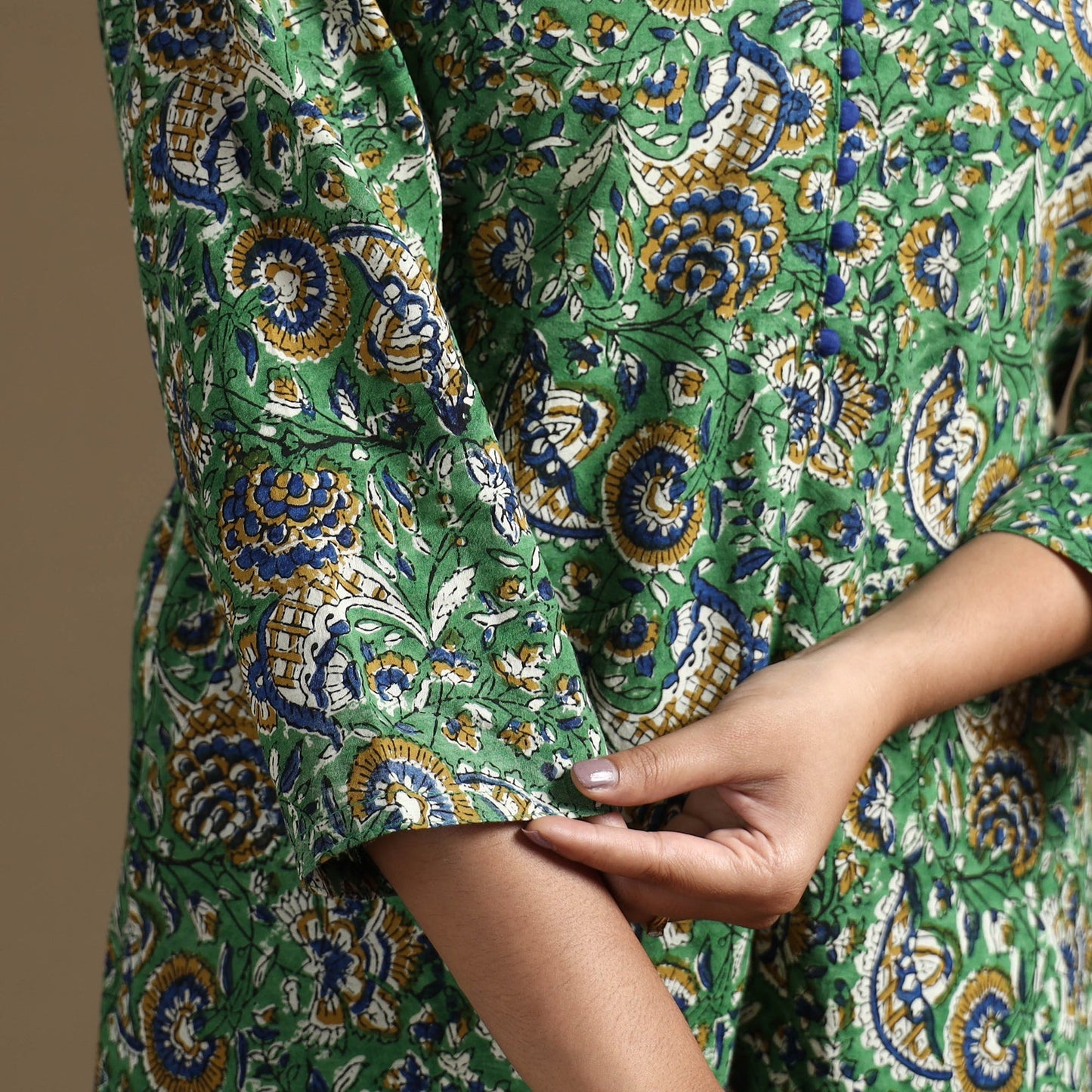 Green Block Print Natural Dyed Cotton Straight Bagru Kurta