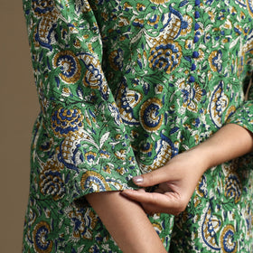 Green Block Print Natural Dyed Cotton Straight Bagru Kurta