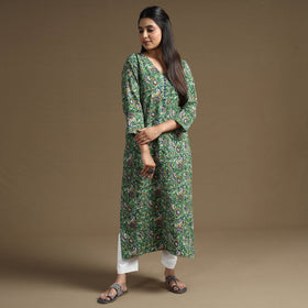 Green Block Print Natural Dyed Cotton Straight Bagru Kurta