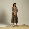 Green Block Print Natural Dyed Cotton Tiered Kalamkari Dress