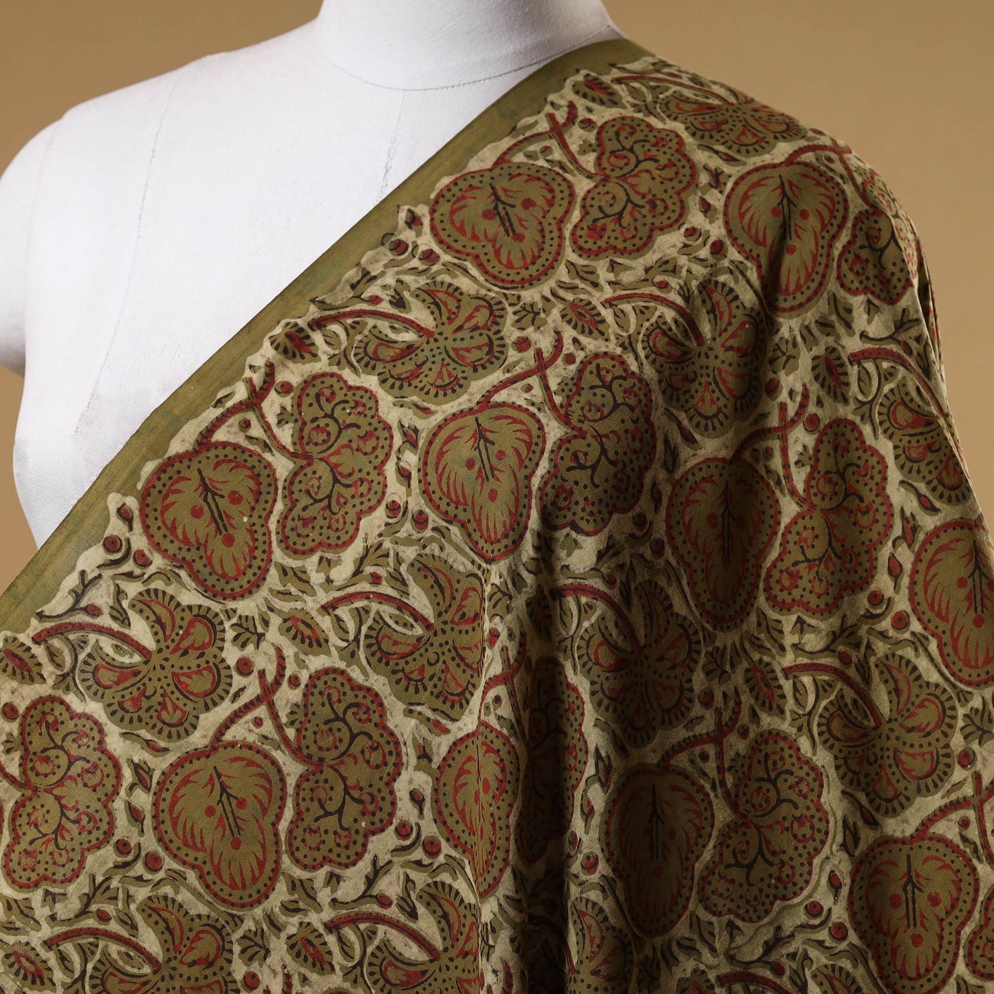 Green - natural dyed cotton vanaspati bagru fabric 06