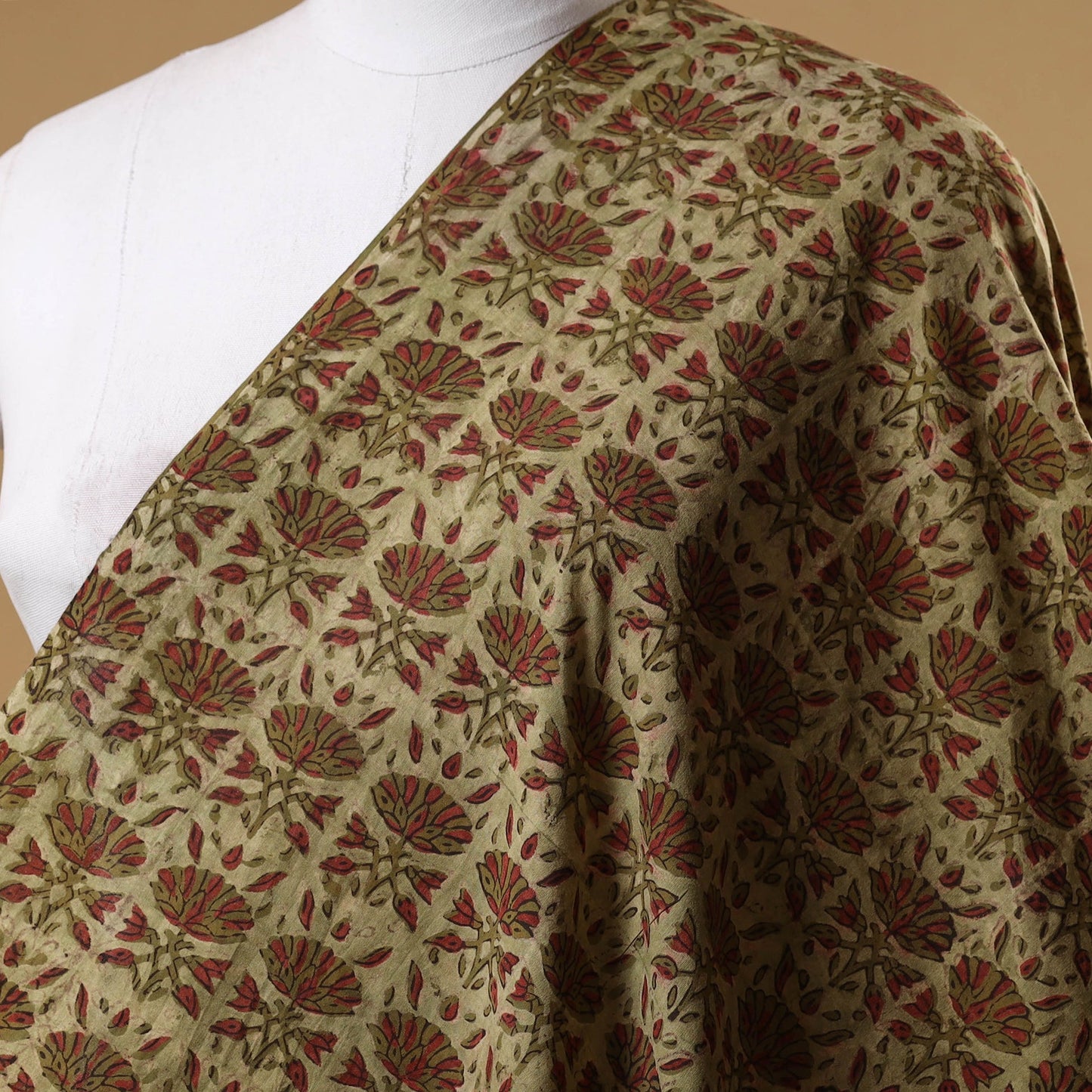 Green - natural dyed cotton vanaspati bagru fabric 13