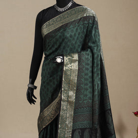 Green - natural dyed dola silk bagh saree with zari border