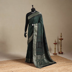 Green - natural dyed dola silk bagh saree with zari border