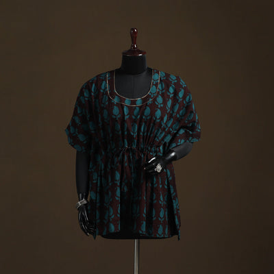 Natural dyed hand block bagh print gota work cotton kaftan