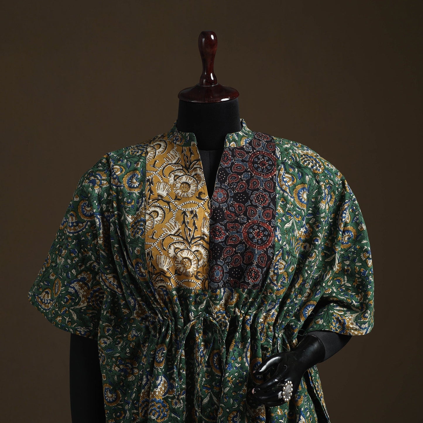 Natural dyed hand block bagru print patchwork cotton kaftan