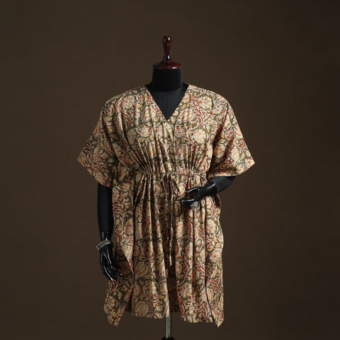 Natural dyed hand block kalamkari print cotton kaftan