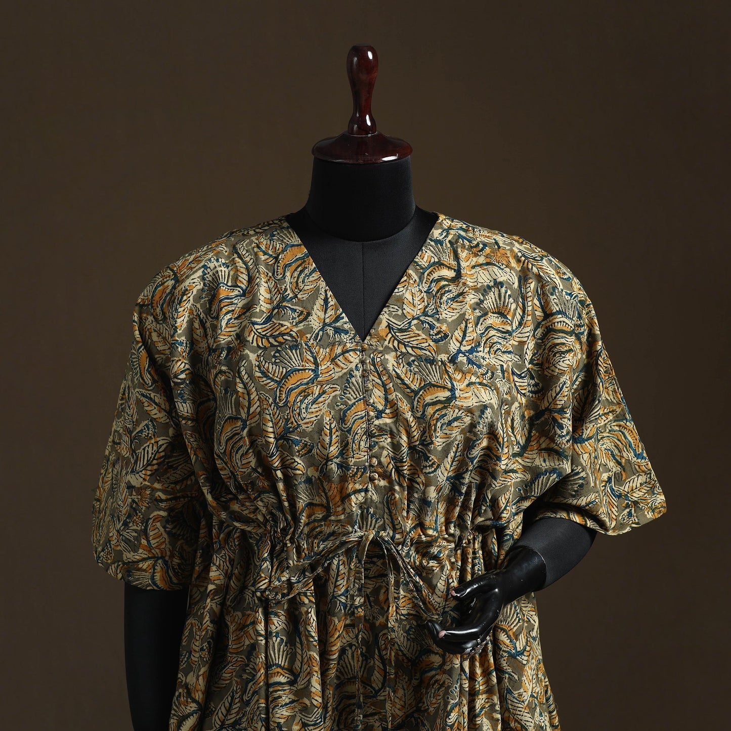 Natural dyed hand block kalamkari print cotton kaftan