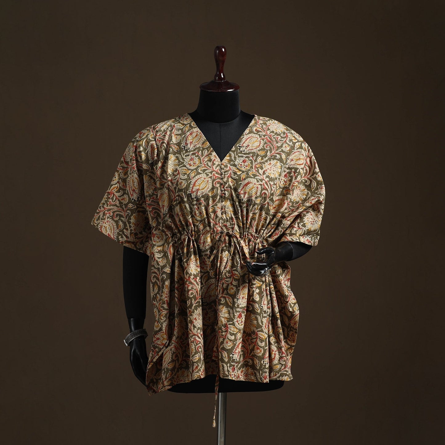 Natural dyed hand block kalamkari print cotton kaftan