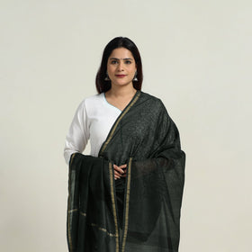  Green Natural Dyed Hand Block Print Chanderi Silk Bagh Dupatta