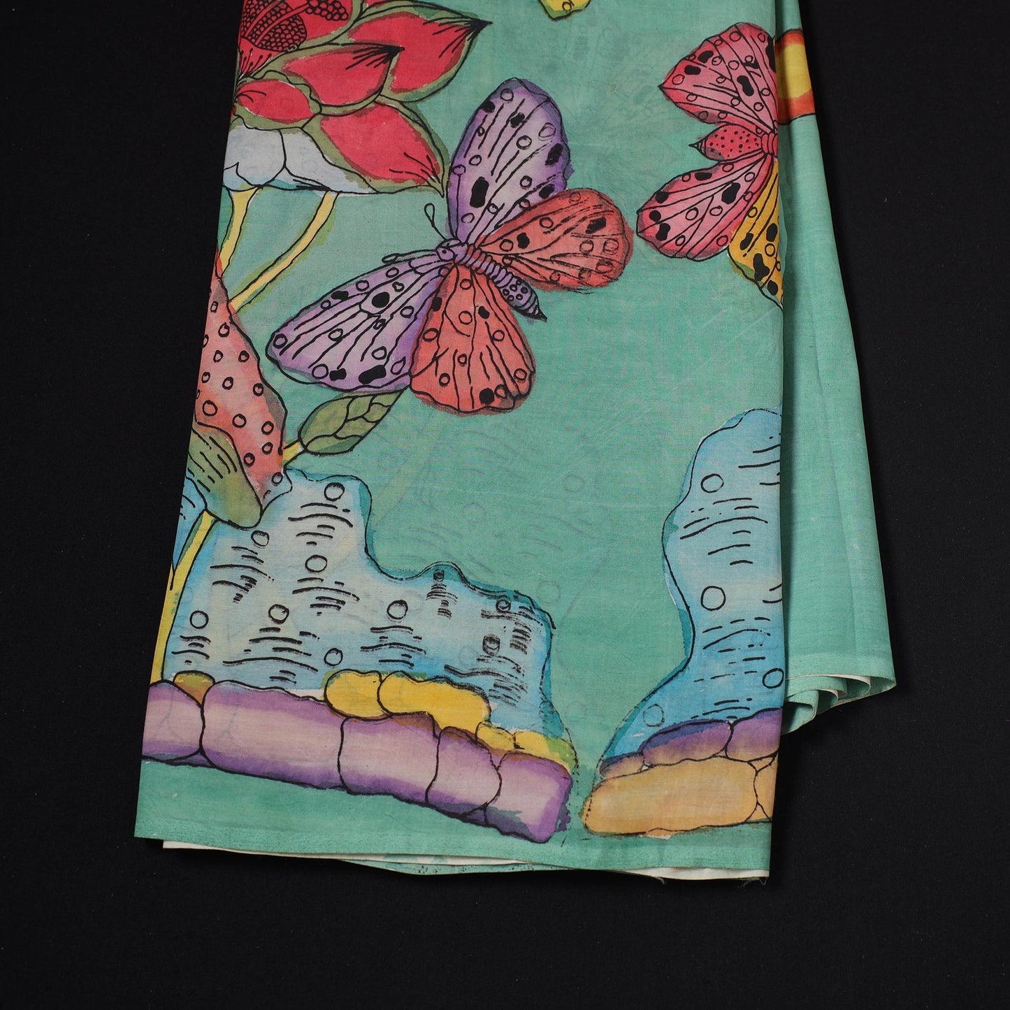 Natural dyed handloom chanderi silk handpainted