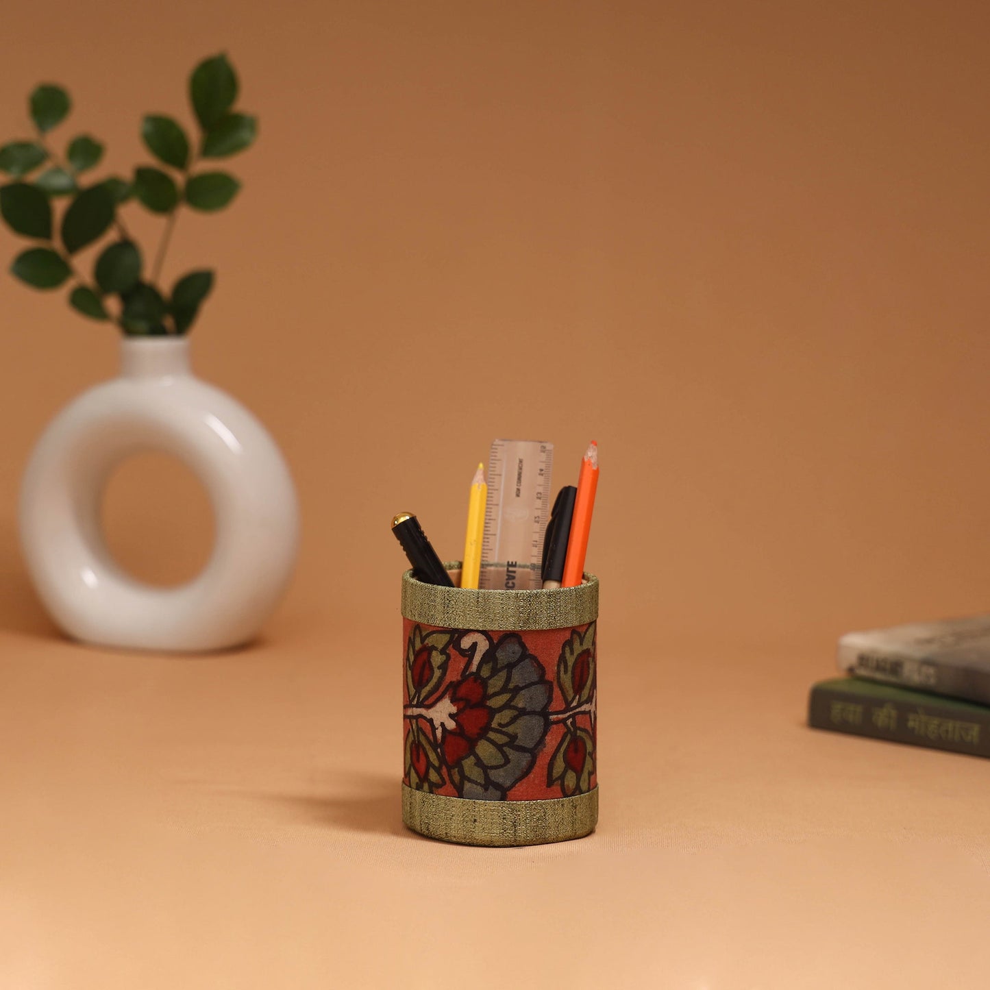 Natural dyed handpainted kalamkari pen stand 07
