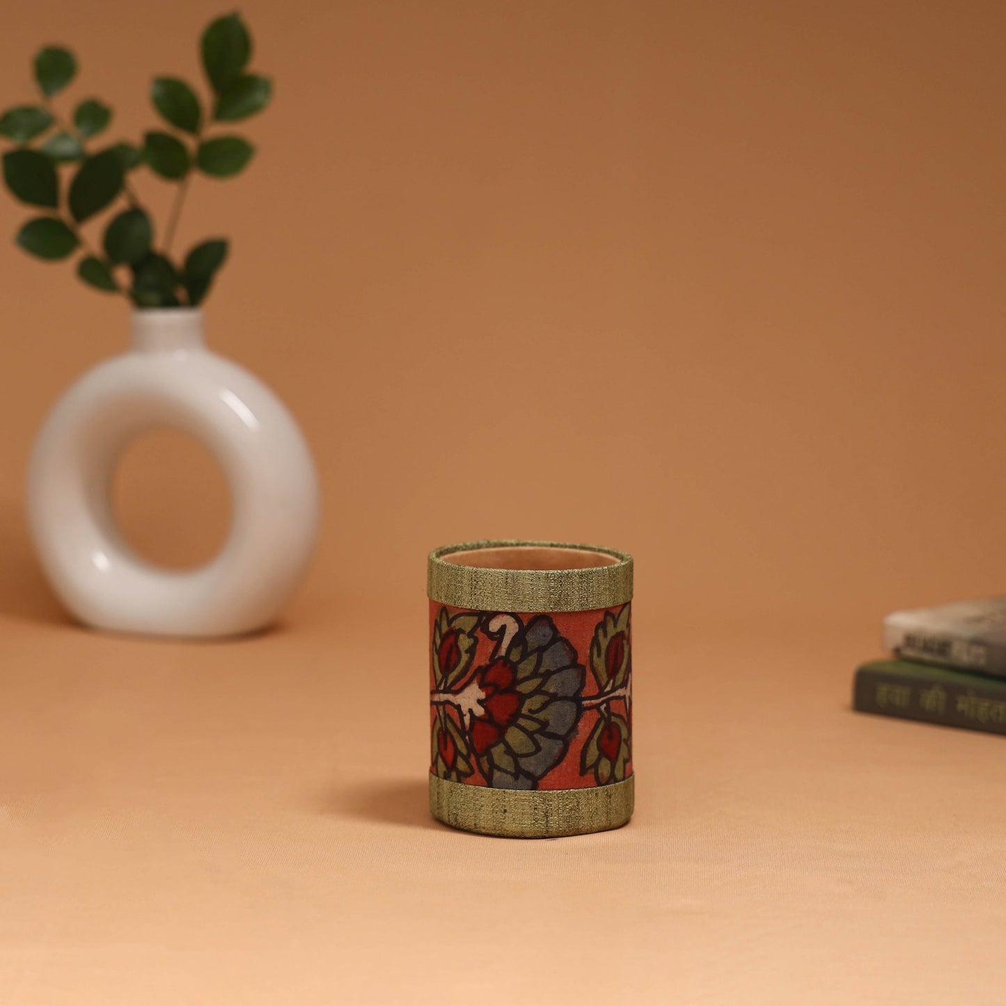 Natural dyed handpainted kalamkari pen stand 07