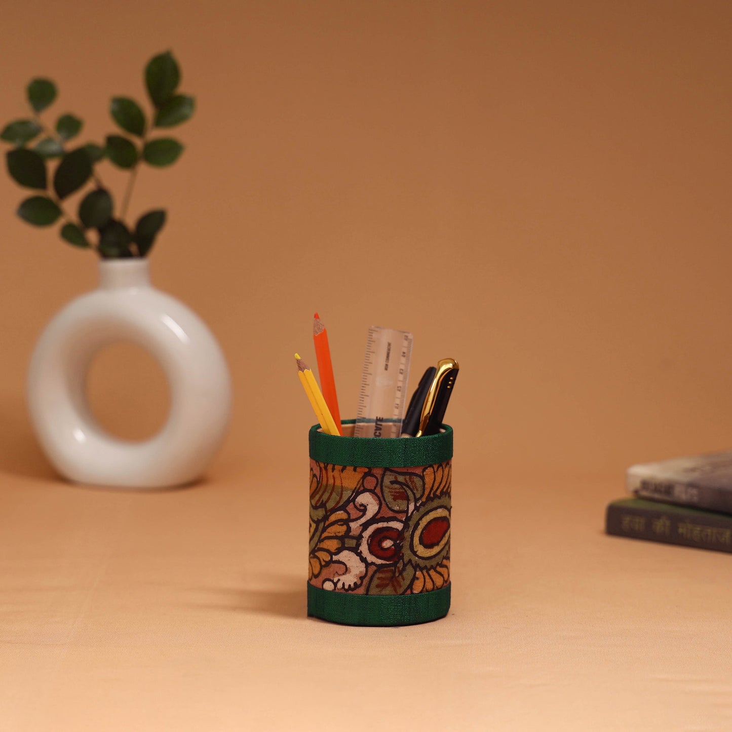Natural dyed handpainted kalamkari pen stand 17
