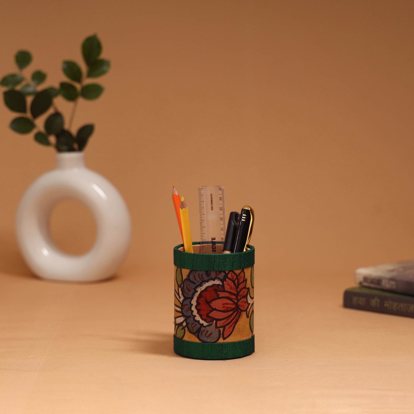 Natural dyed handpainted kalamkari pen stand 23