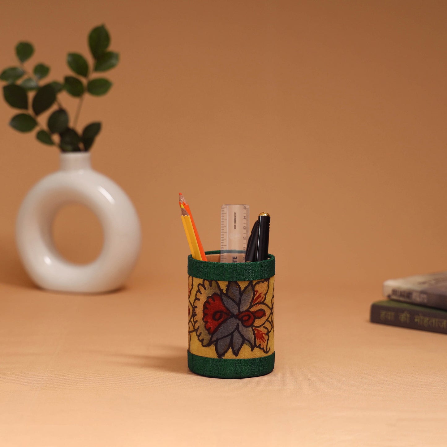 Natural dyed handpainted kalamkari pen stand 24