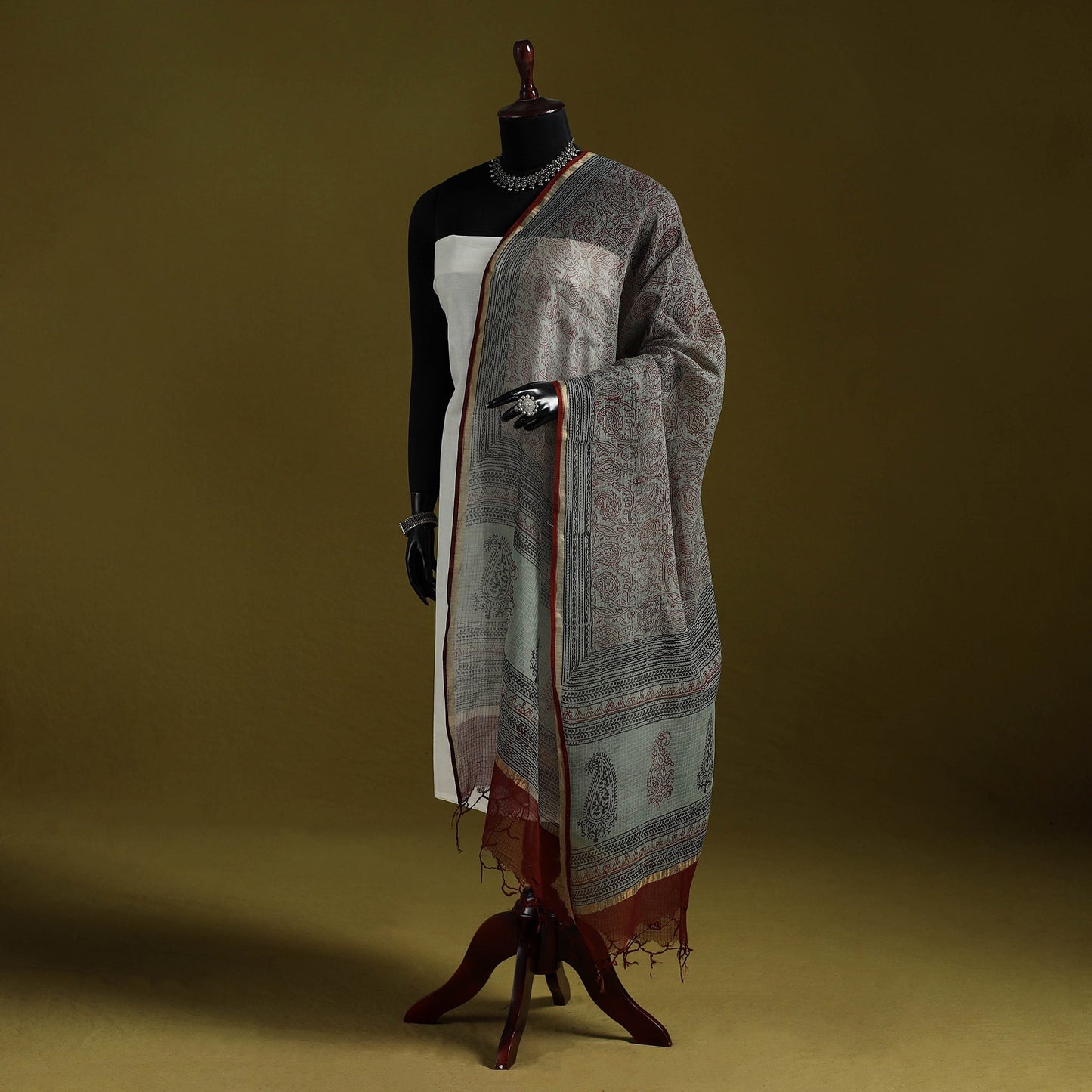 Natural dyed kota doria cotton hand block bagh print