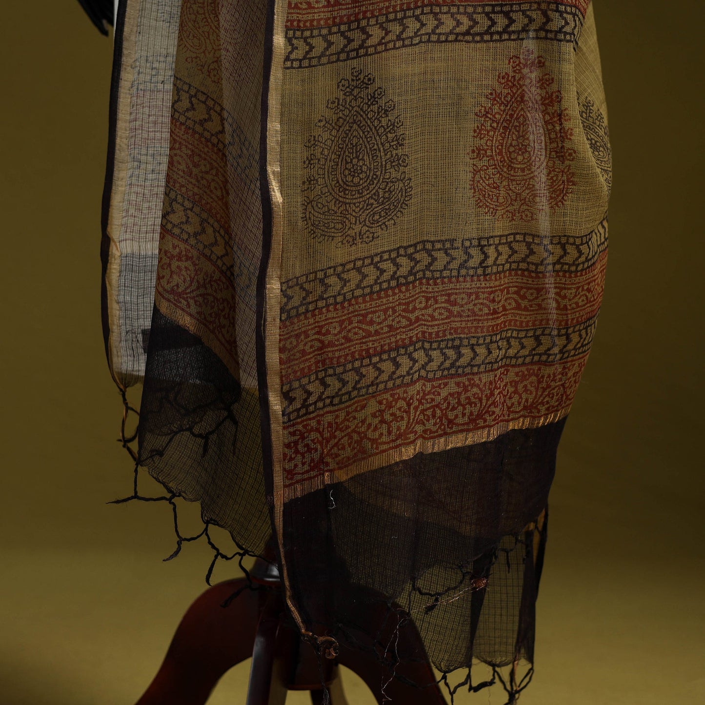 Natural dyed kota doria cotton hand block bagh print