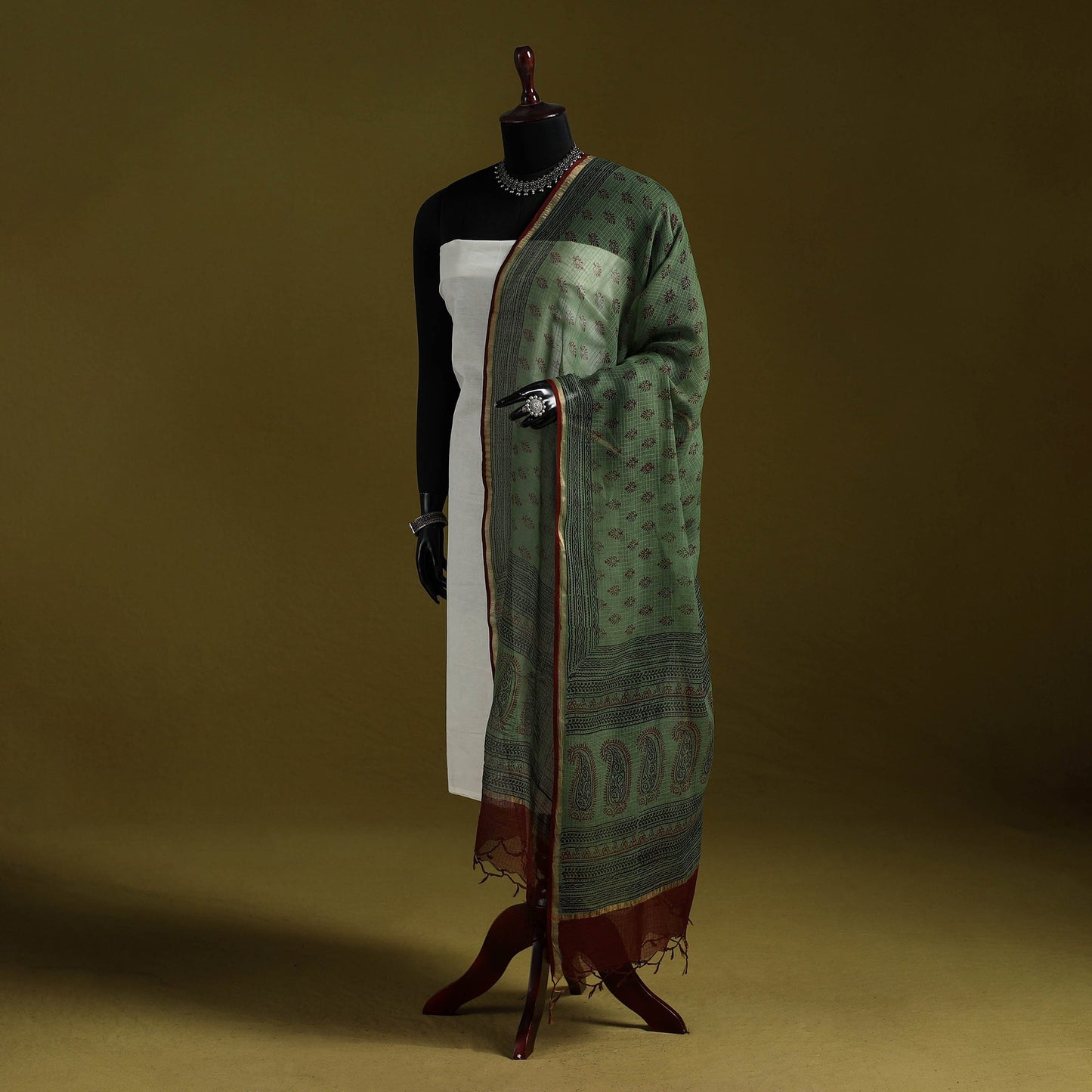 Natural dyed kota doria cotton hand block bagh print