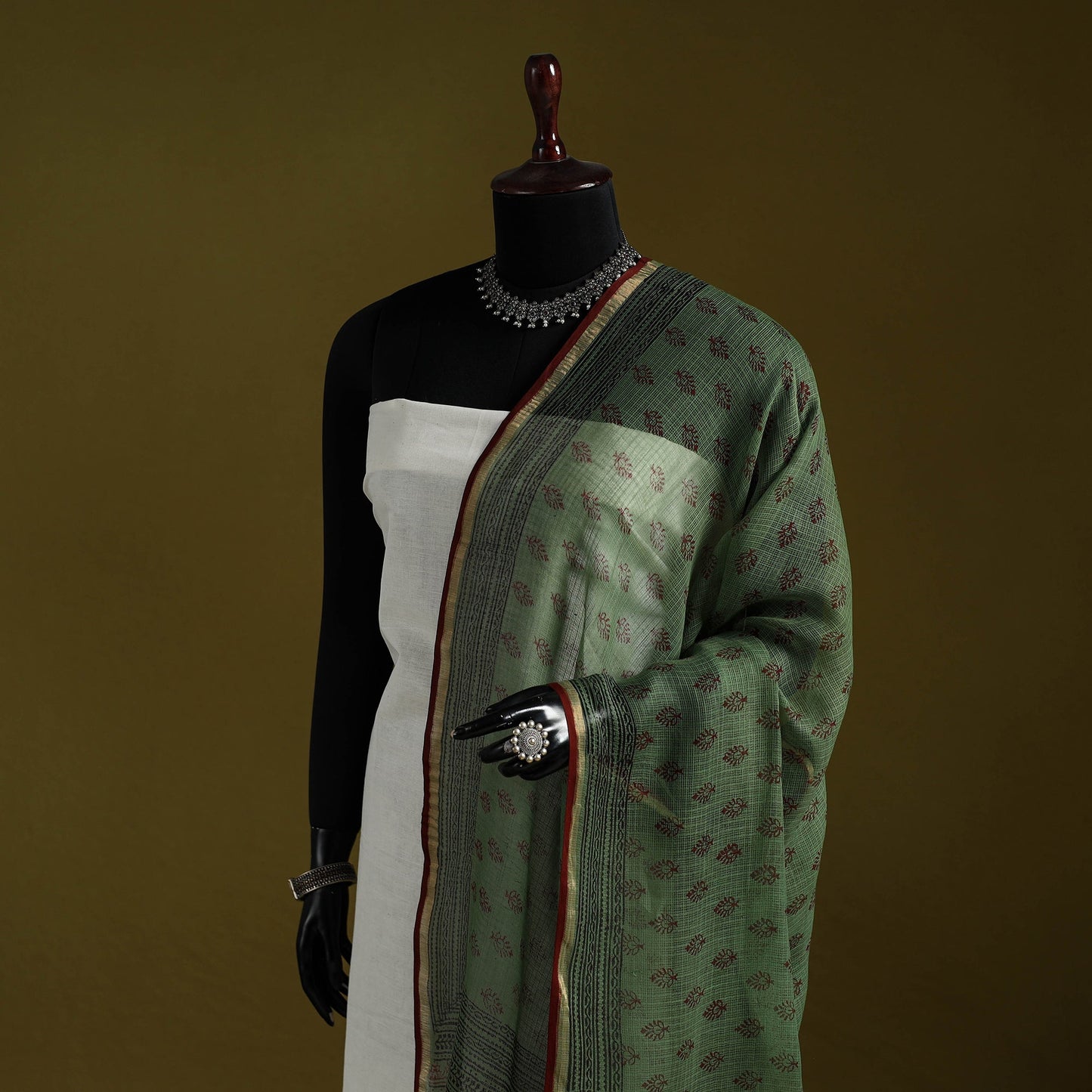 Natural dyed kota doria cotton hand block bagh print