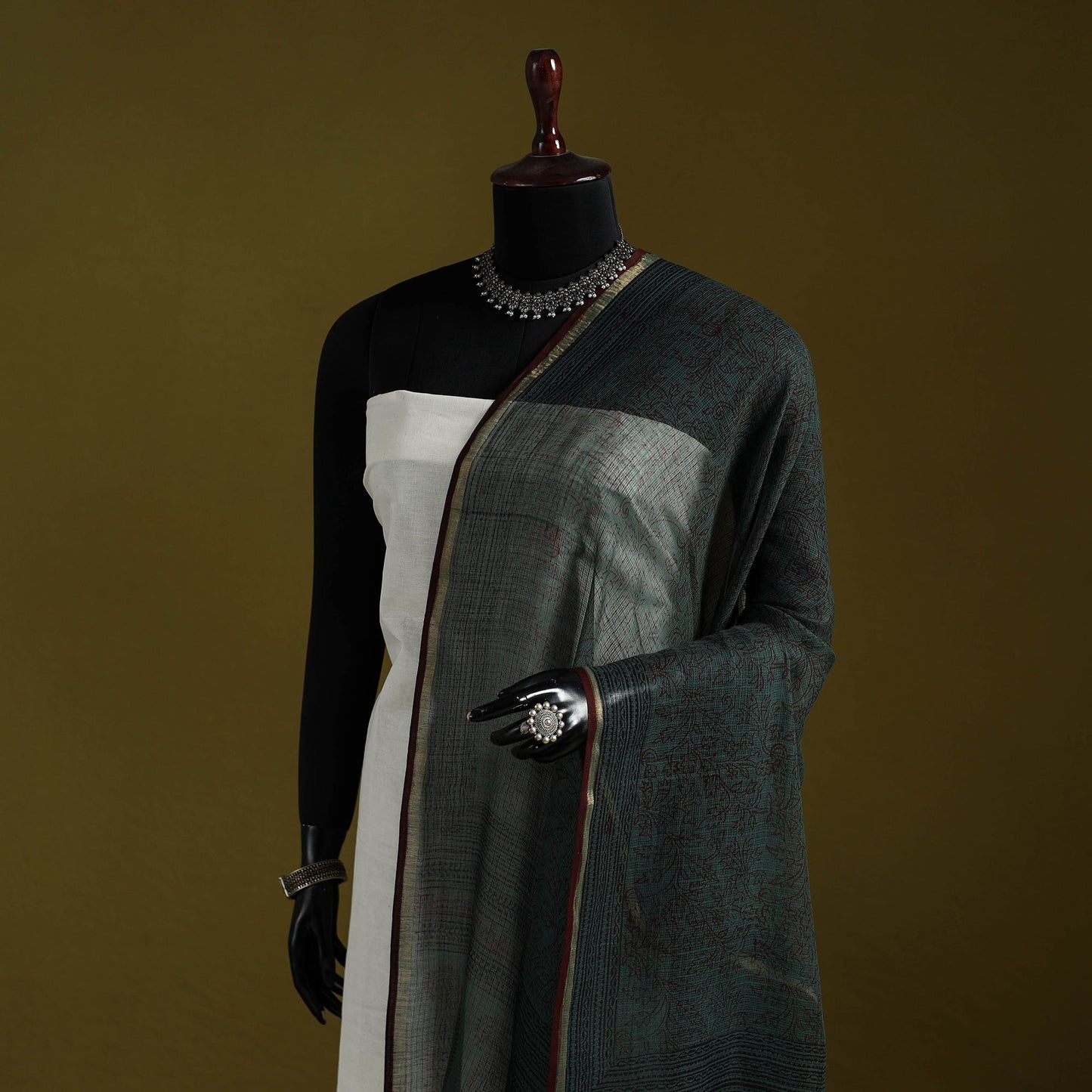 Natural dyed kota doria cotton hand block bagh print