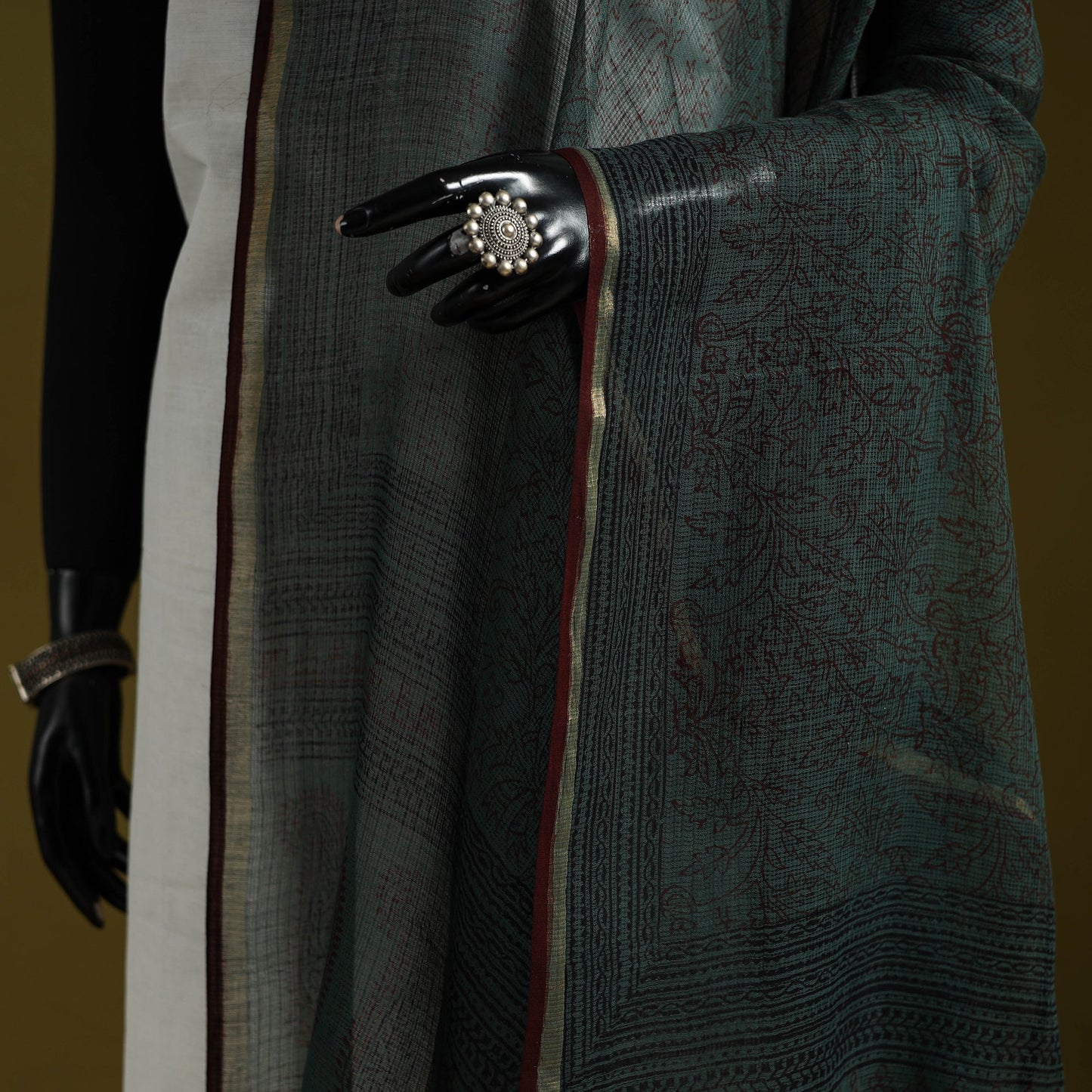 Natural dyed kota doria cotton hand block bagh print