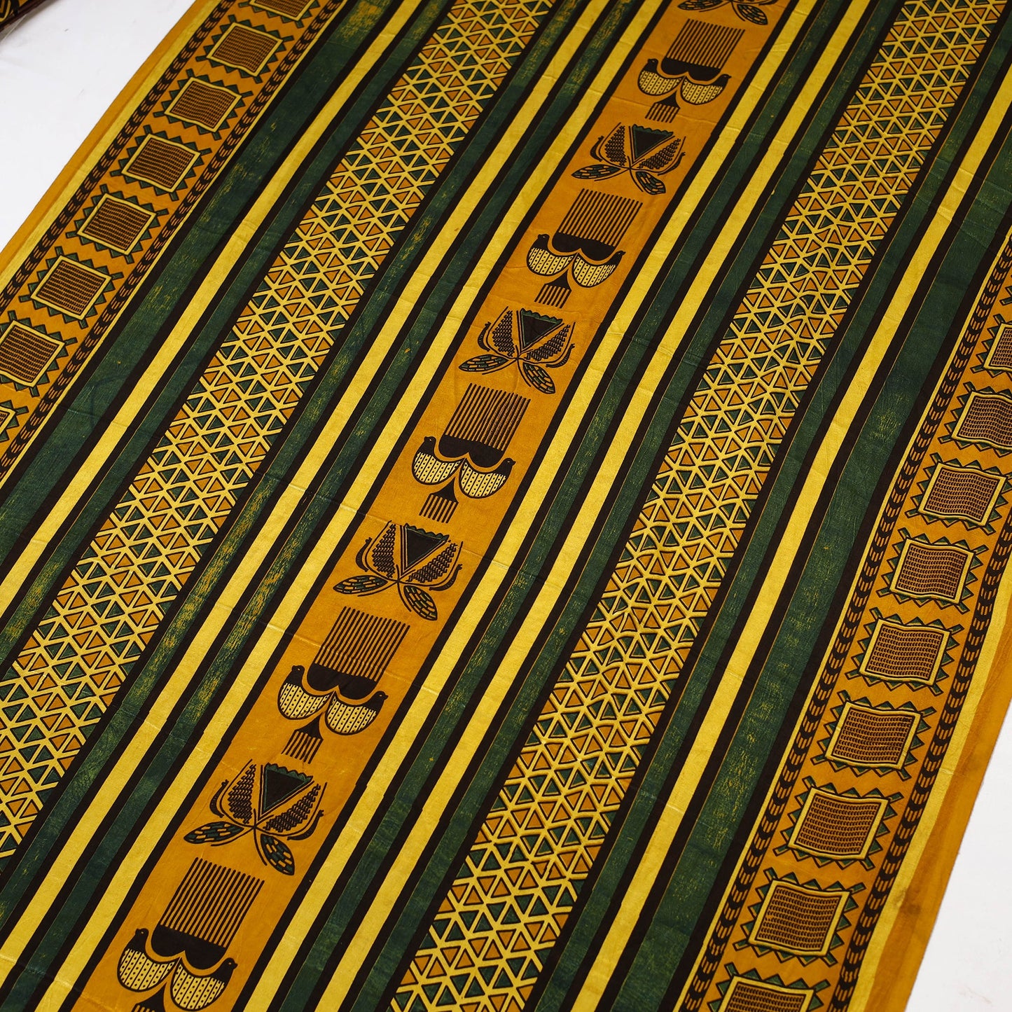 Green - natural dyed mashru silk fabric 05 - handcrafted