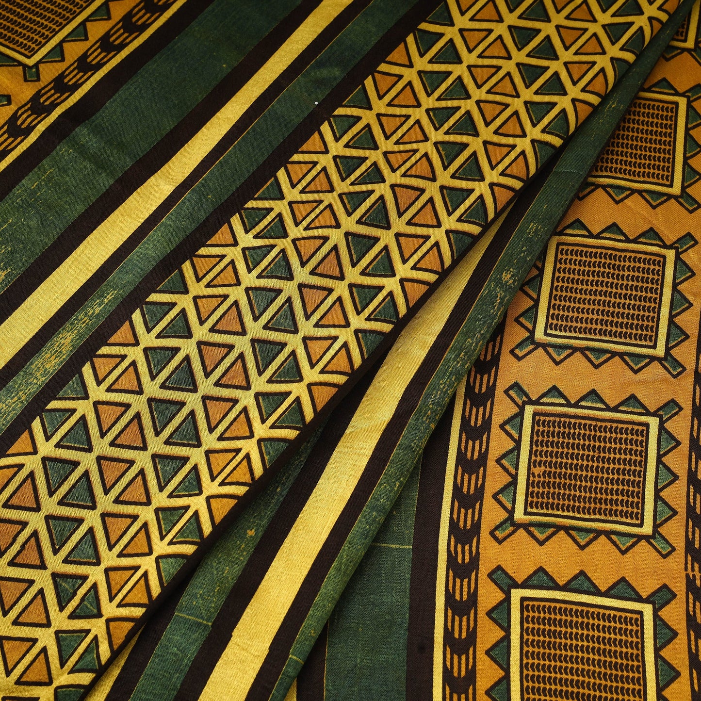 Green - natural dyed mashru silk fabric 05 - handcrafted