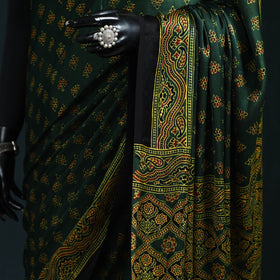 Natural dyed modal silk kutch hand block print ajrakh saree