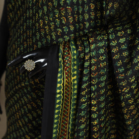 Green Natural Dyed Block Print Modal Silk Ajrakh Saree
