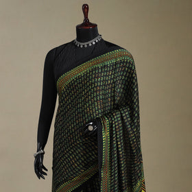 Green Natural Dyed Block Print Modal Silk Ajrakh Saree