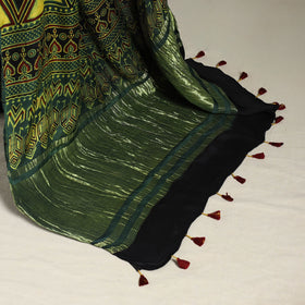 Green Natural Dyed Block Print Modal Silk Ajrakh Saree