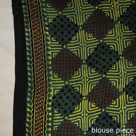 Green Natural Dyed Block Print Modal Silk Ajrakh Saree