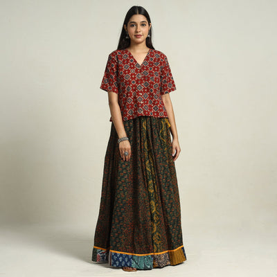 Buy Ajrakh Block Printed 24 Kali Patchwork Cotton Long Skirt 37 Online at iTokri.com
