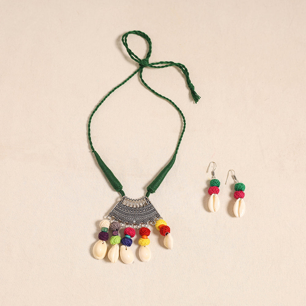 Green - navratri special! German silver shell & thread