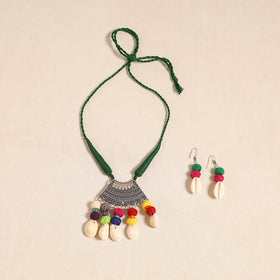 Green - navratri special! German silver shell & thread