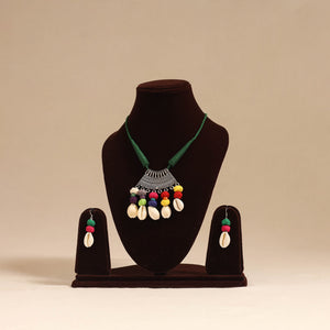 Green - navratri special! German silver shell & thread