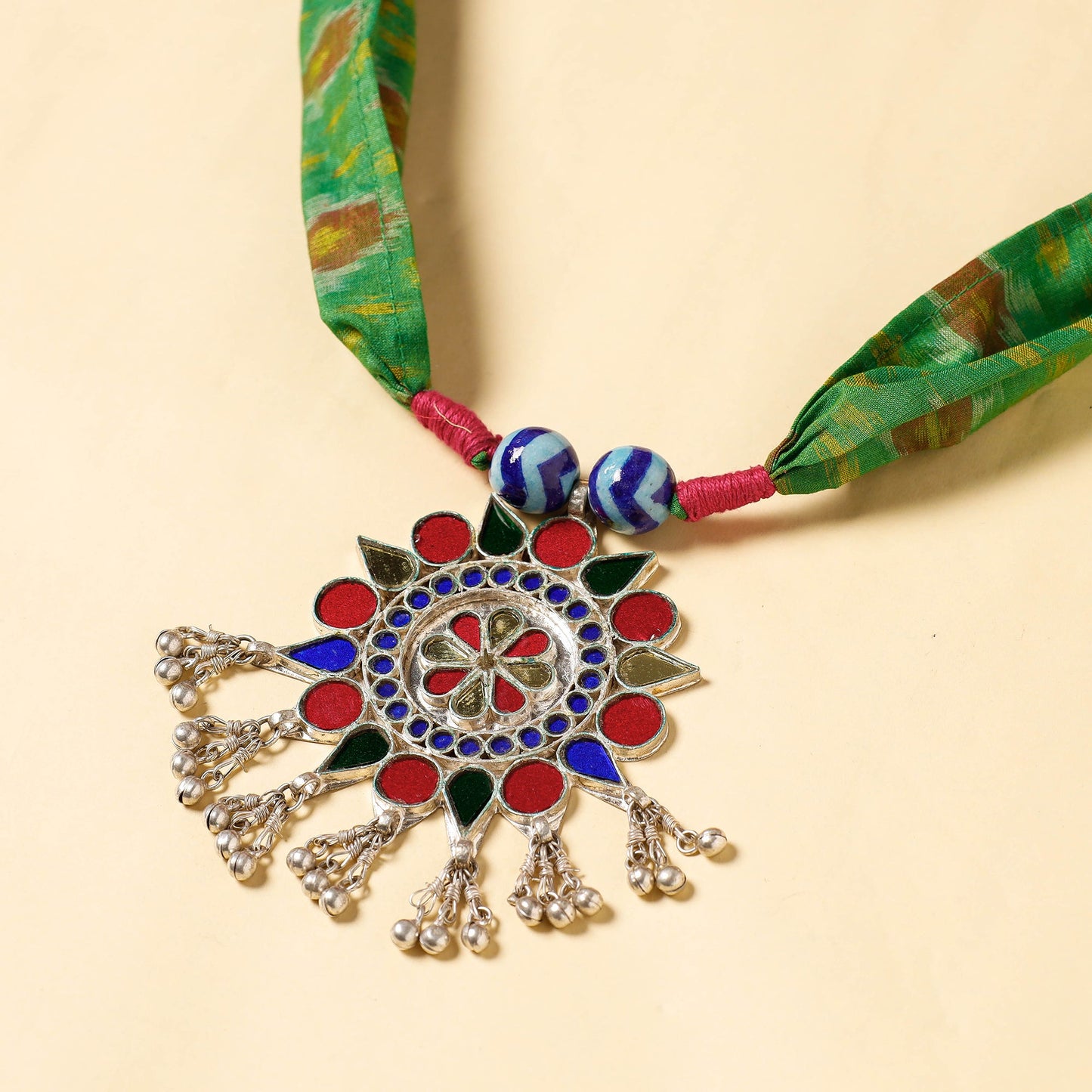  Ikat Silk Fabric GS Pendant Necklace 