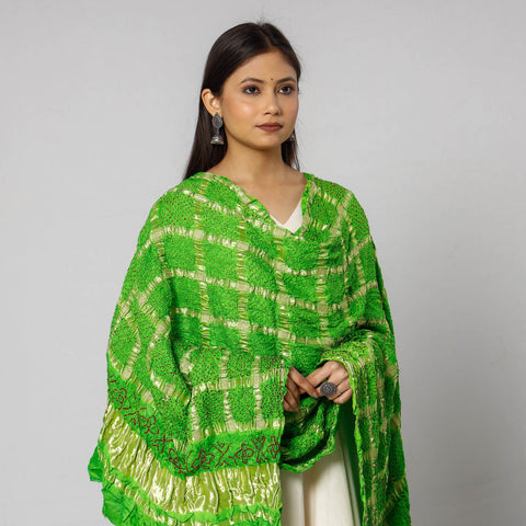 Kutch Bandhani Tie-Dye Zari Checks Modal Silk Dupatta 