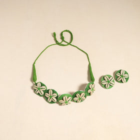 Navratri Special! Green Thread & Shell Work Necklace Set